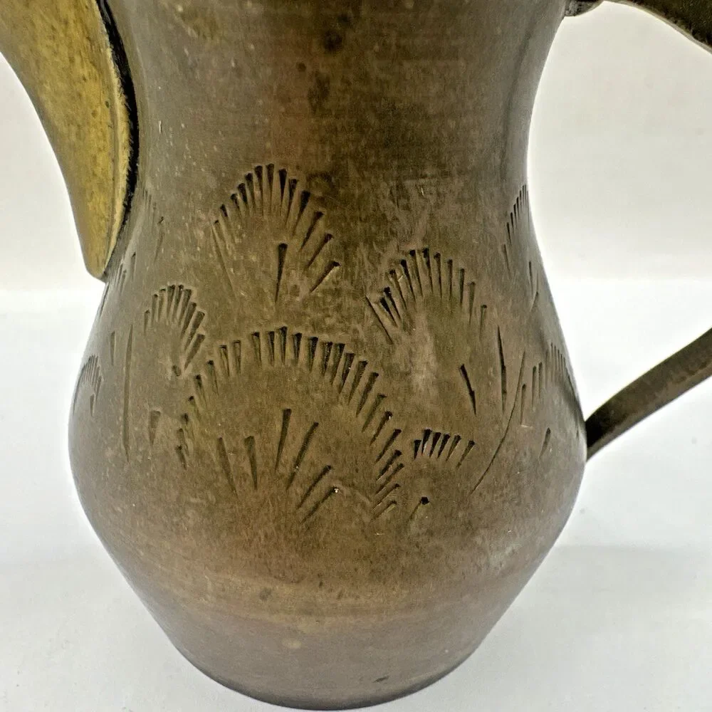 Vintage Brass Bud Vase Floral Etched Scalloped Edge Dallah coffee pot